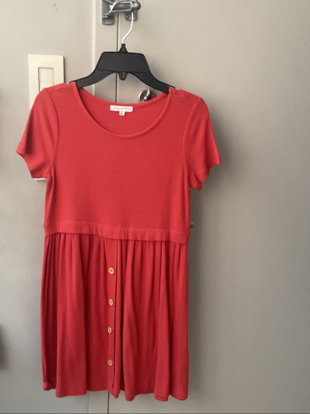 Tea Collection Coral Red Short Sleeve Button-Front Kids Dress